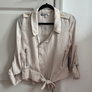 Jennifer Lopez Beige Blouse with Metallic Accents